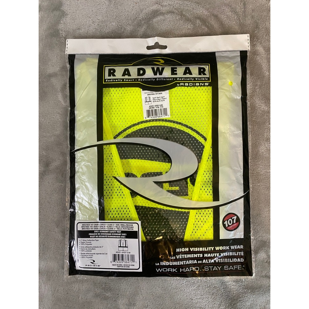 Radians Safety Pepsi Logo Vest‎ S/M Yellow SVE1 Economy Hi-Viz Reflective NEW